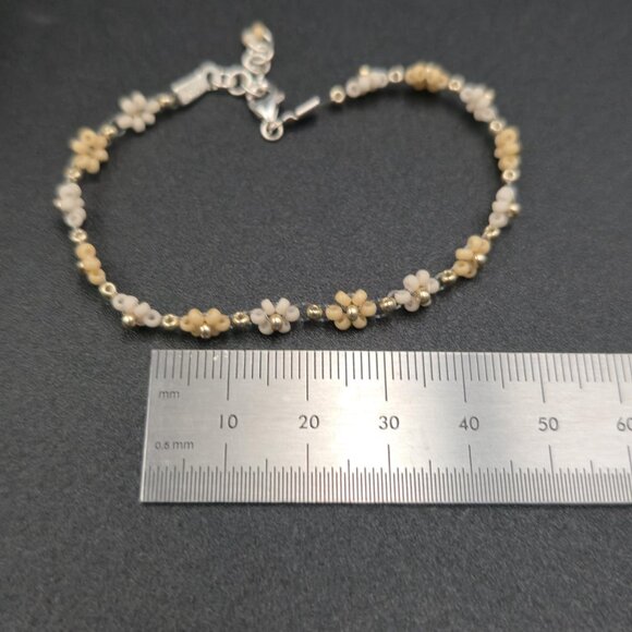 7 Inch Sterling Silver Zig Zag Beaded Flower Handmade Bracelet A7235 - Picture 5 of 6